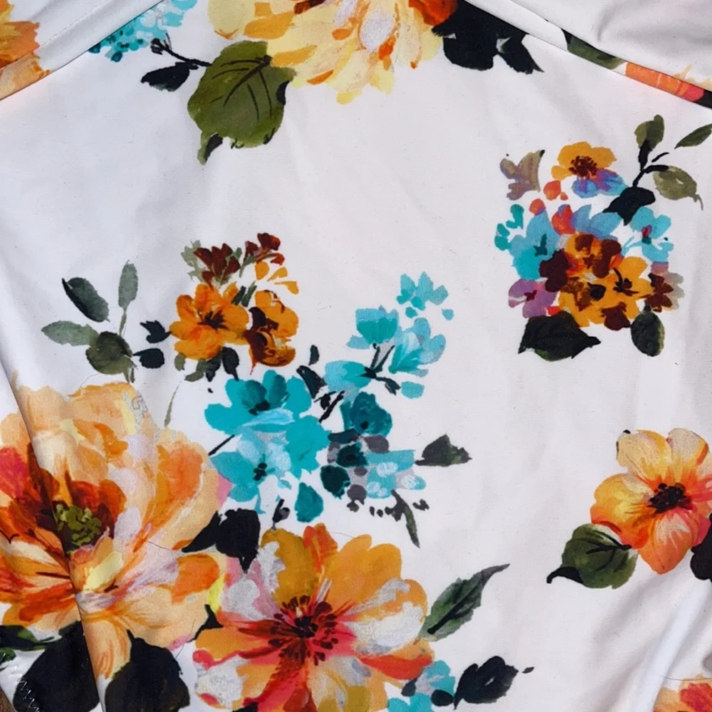 NWT One-Piece White and Colorful Floral Swimsuit / Swimwear for Women - Picture 4 of 5